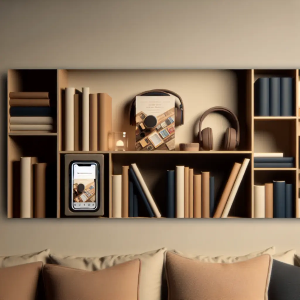 Kolekcja audiobooków w przytulnym kąciku do czytania