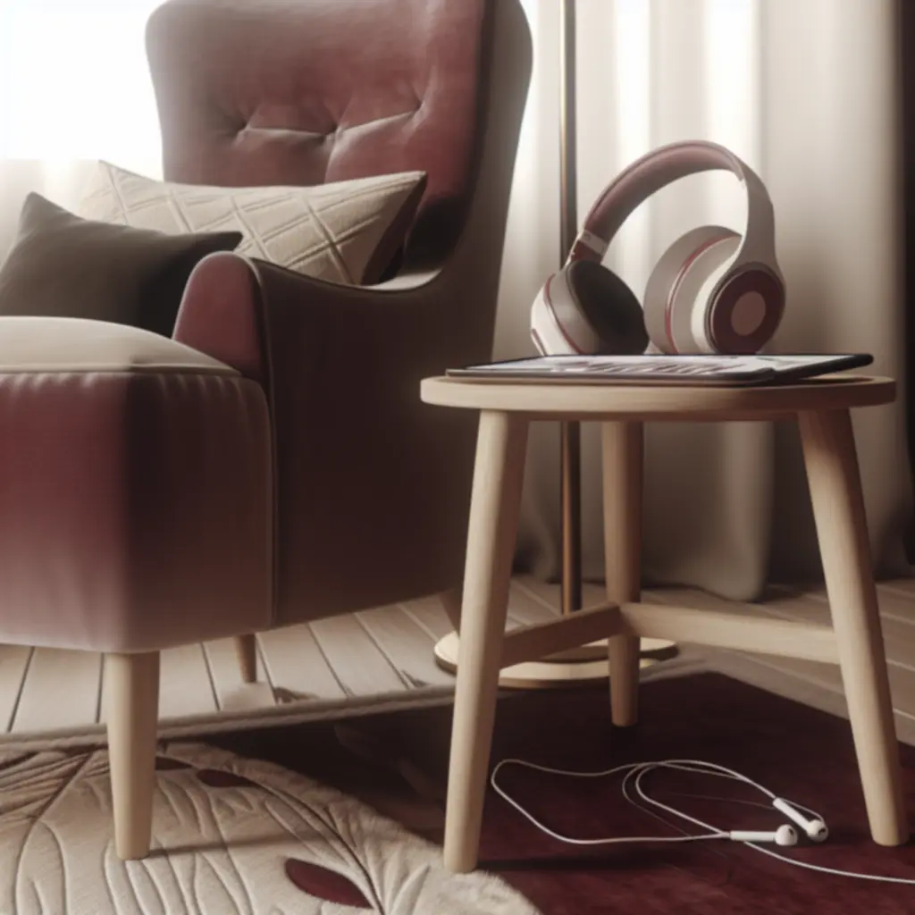Przytulny kącik do słuchania audiobooków z wygodnym fotelem i lampą