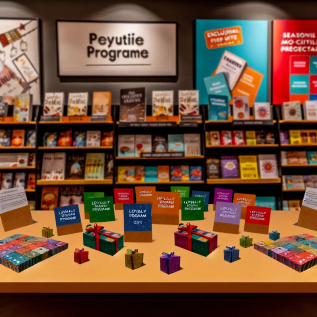 Wyeksponowane karty programu lojalnościowego i banery promocyjne.