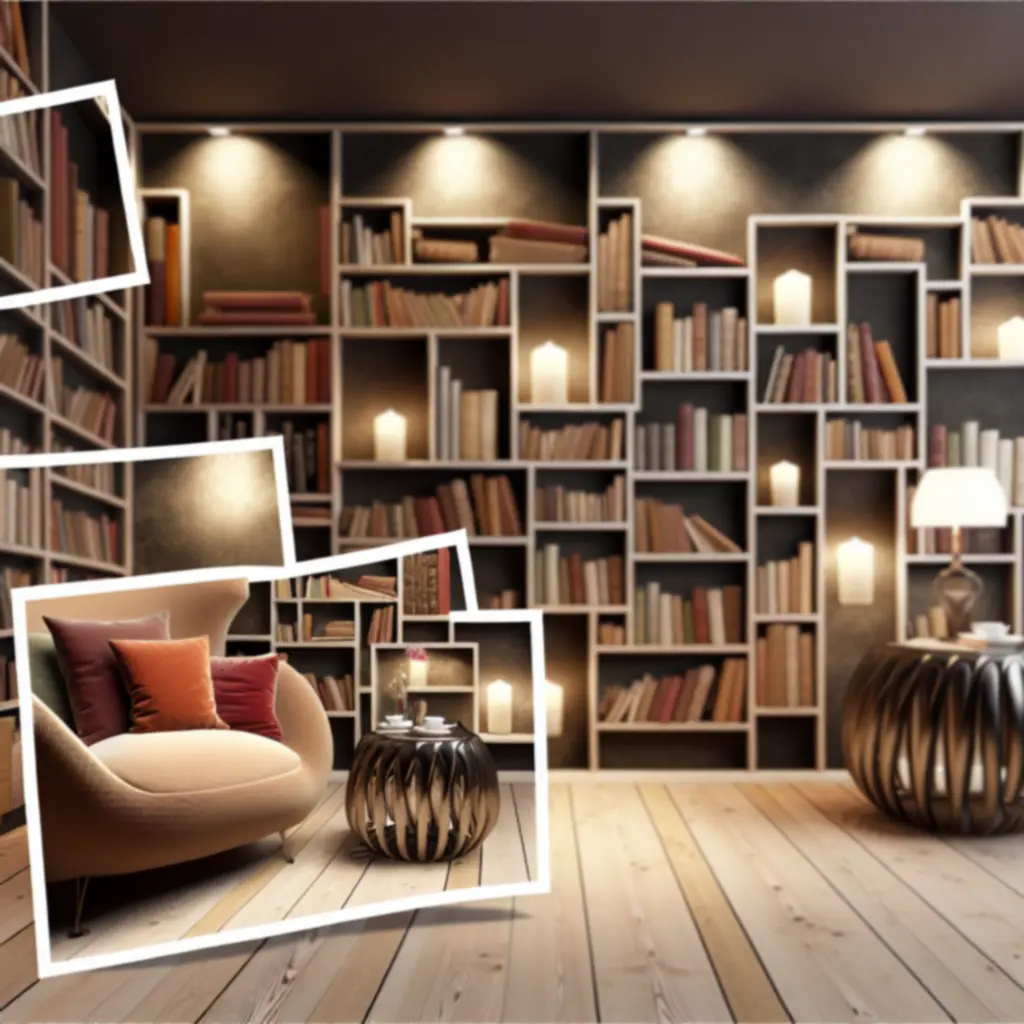 Ciepło oświetlone, przytulne miejsce do czytania z półkami pełnymi książek