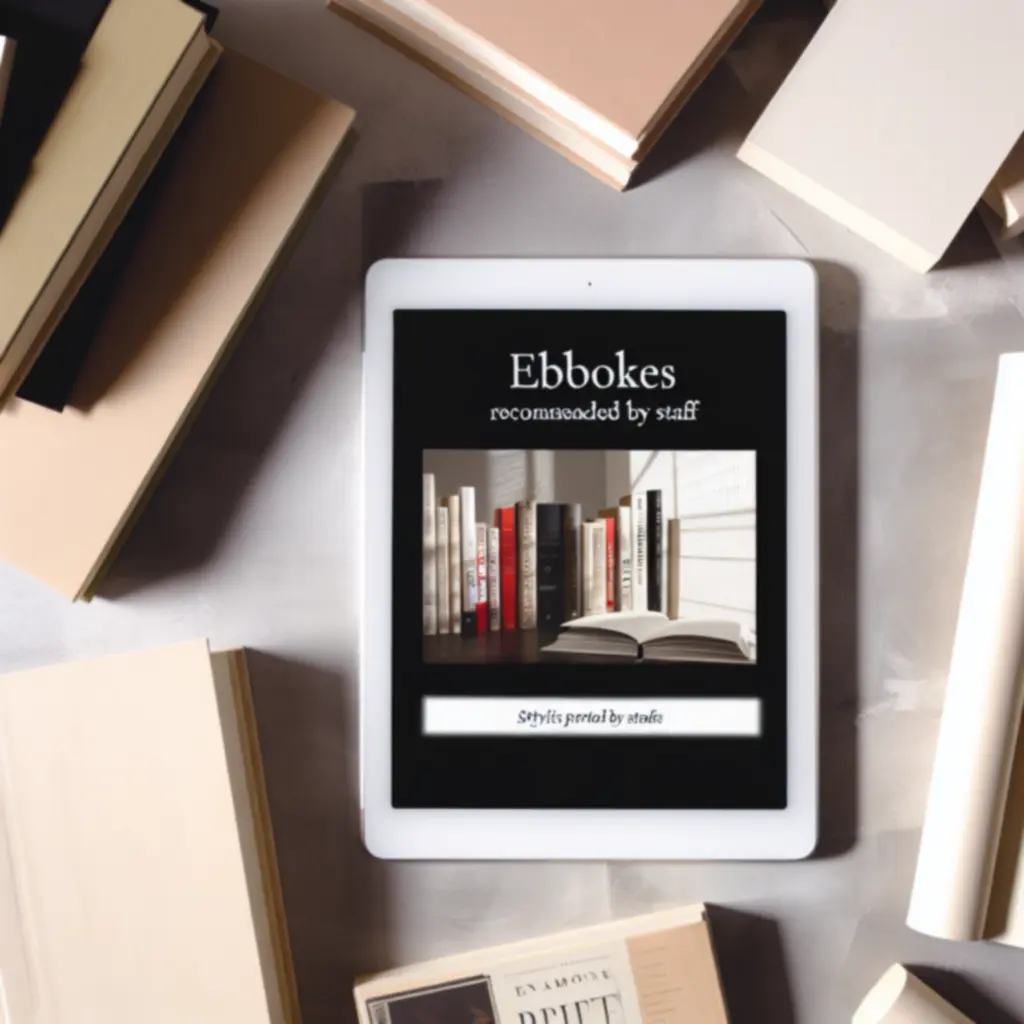 Tablet z listą polecanych ebooków obok stosu książek wybranych przez księgarzy